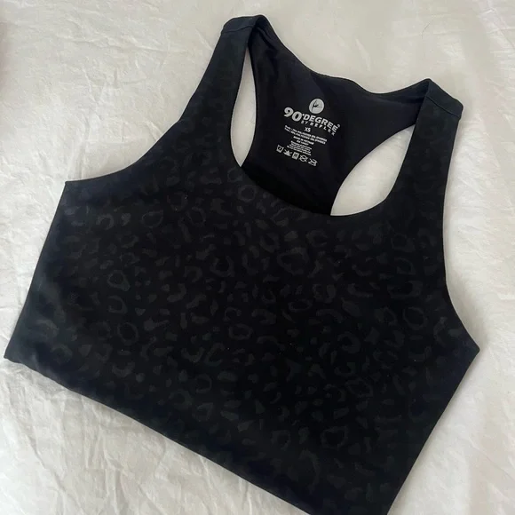 90 Degree by Reflex Wonerlink Black Leopard Print Racerback Sports Bra - Picture 2 of 13